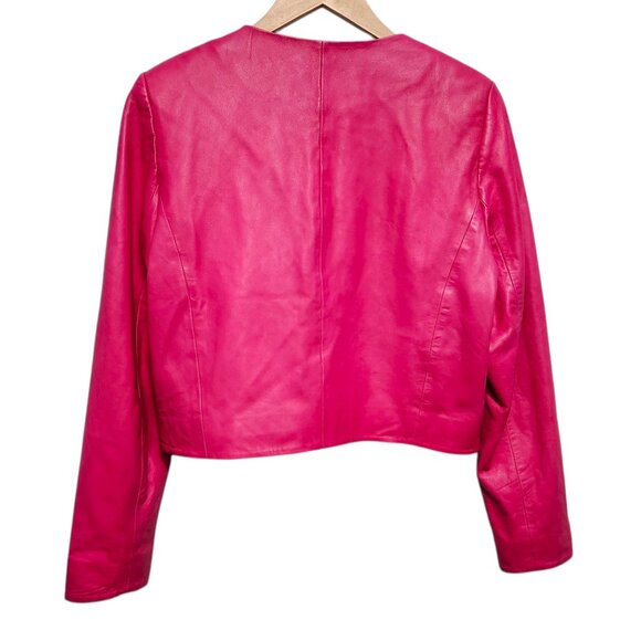 LaMarque Rumi Cropped Leather Jacket Hot Pink Lamb Barbie Feminine Maximalist M - Picture 5 of 13